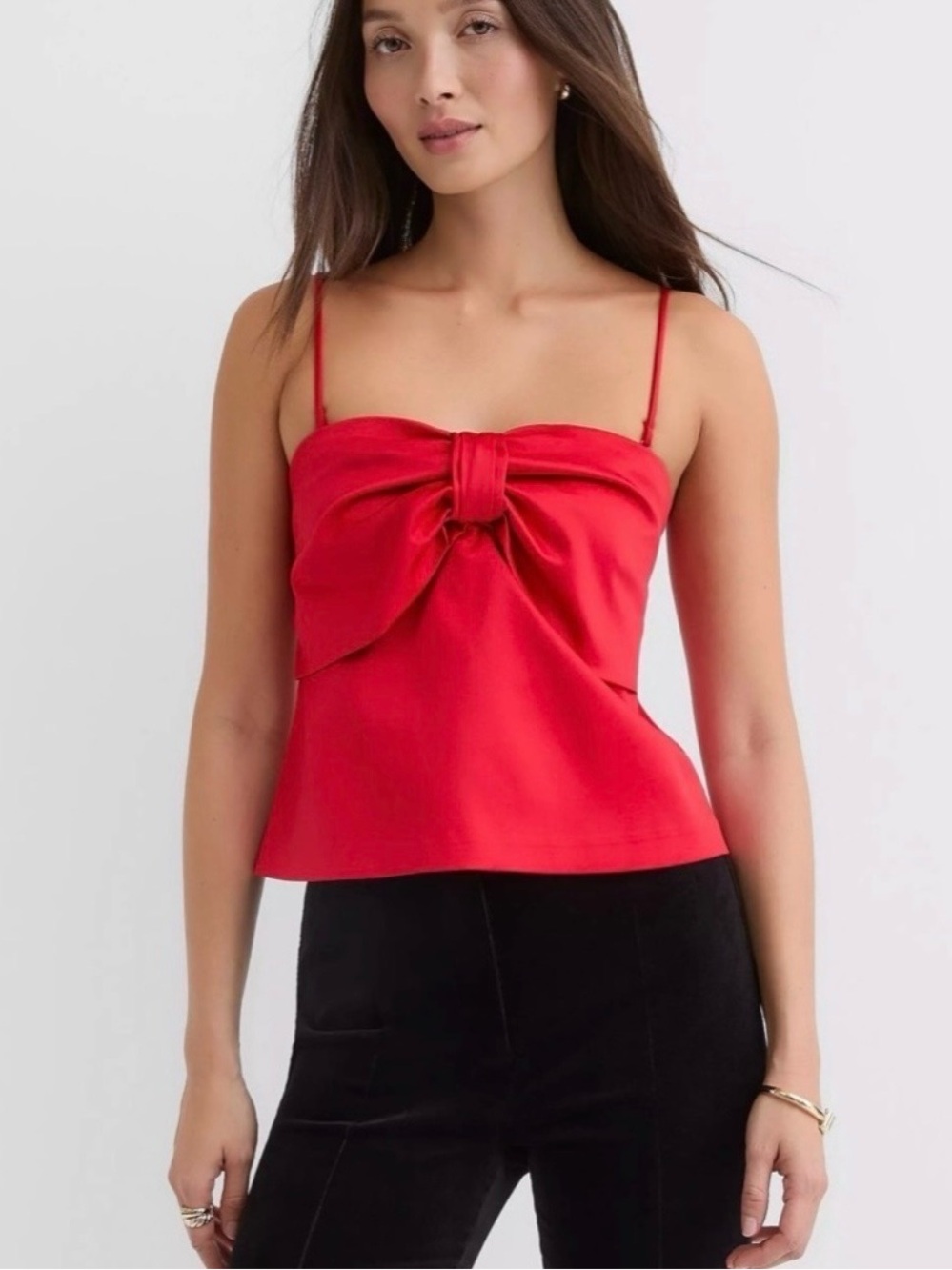 LOFT Red Oversized Bow Front Crop Cami Top Coquette Size 10 NWT
